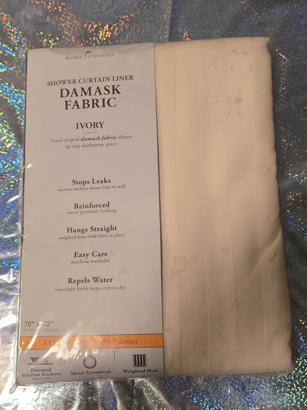 Home Classics Ivory Damask Fabric Shower Curtain Liner
